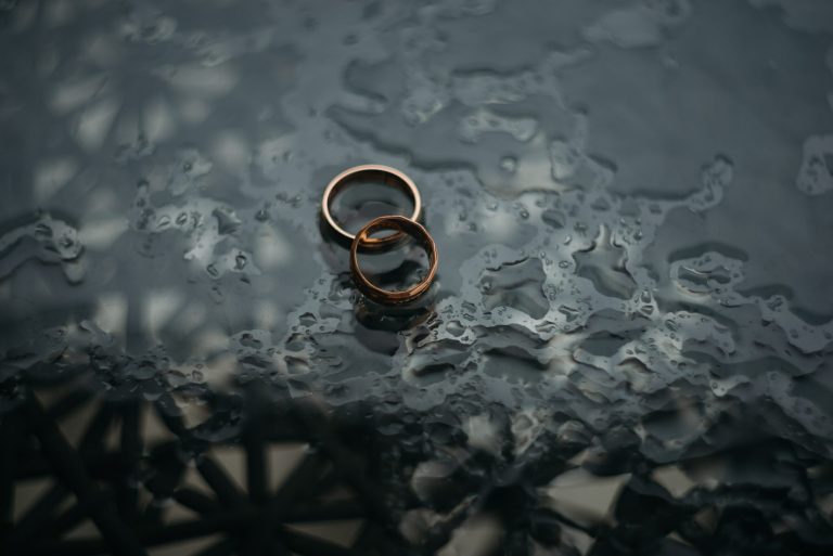 Two wedding rings in the rain