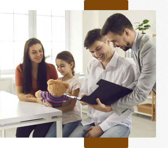 Family going through divorce happily with lawyer